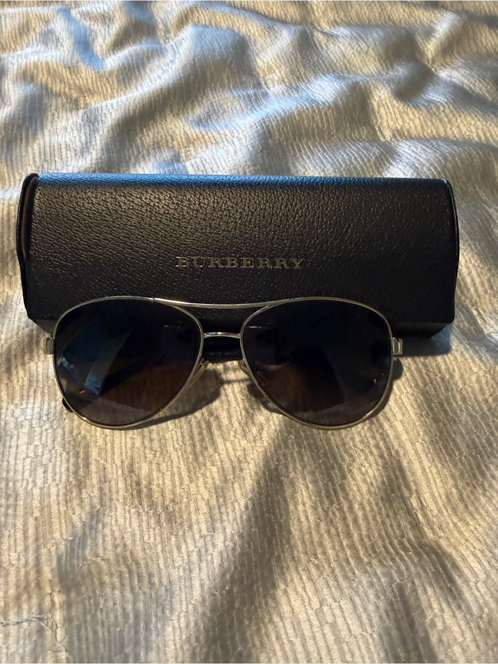Burberry Black Lens Silver Frame Aviator Sunglasses